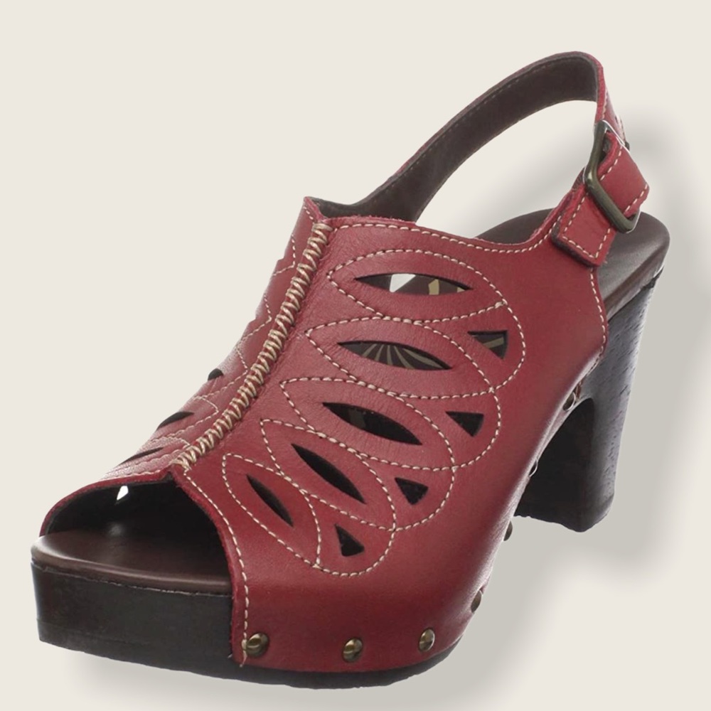 Dansko Womens Rowena Full Grain Red Clog Sandal